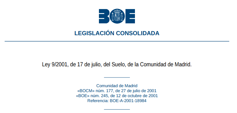 Test de la Ley 9/2001, de 17 de julio, del Suelo, de la Comunidad de Madrid